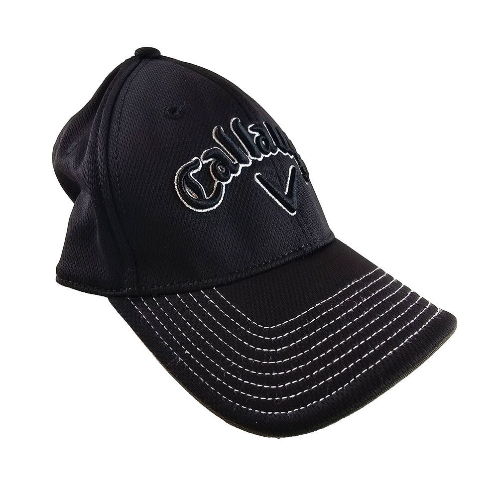Callaway New Era Hat Mens Medium Large Black Stretch Fit Golf Performance Cap